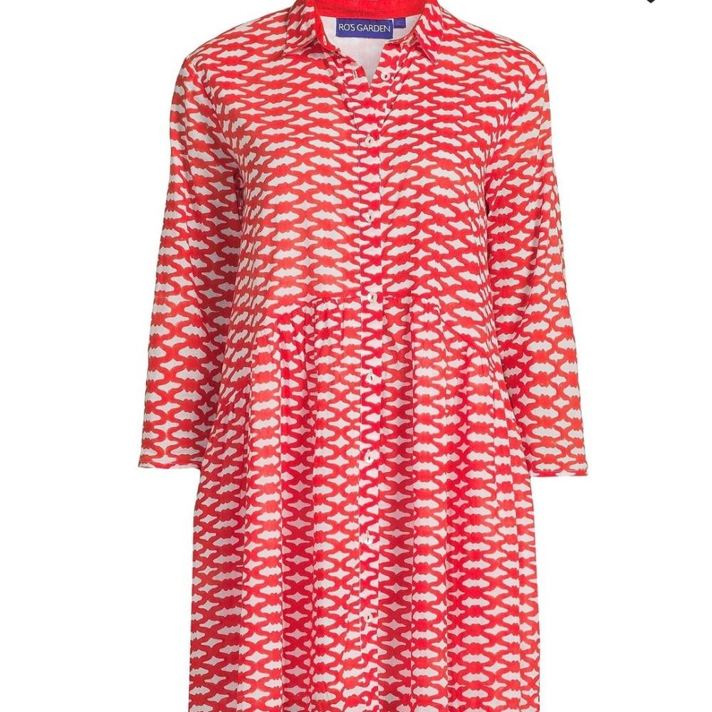 ♦️Beautiful Ro’s Garden Print 100% cotton 3/4” Sleeve collared shirt dress